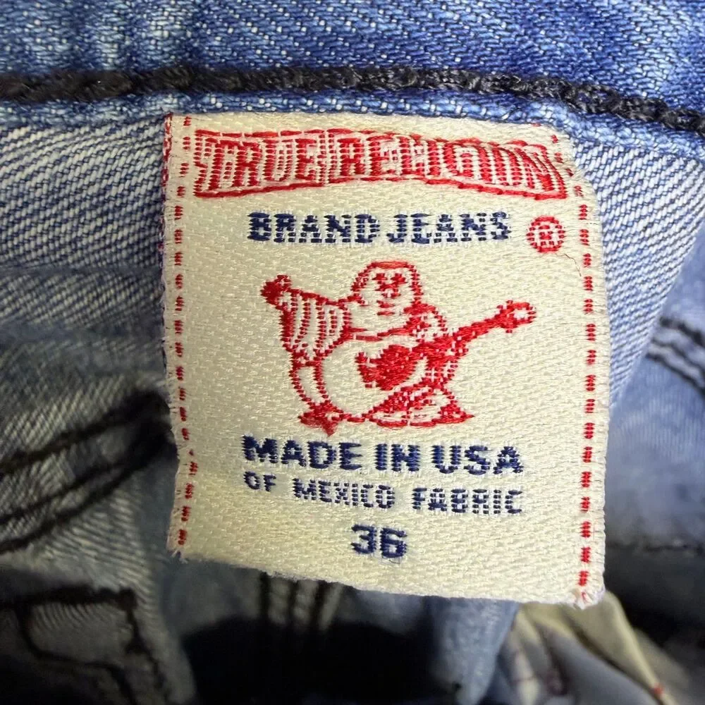 True Religion Men's Straight Jeans Size 36x32 Denim World Tour USA Buddha